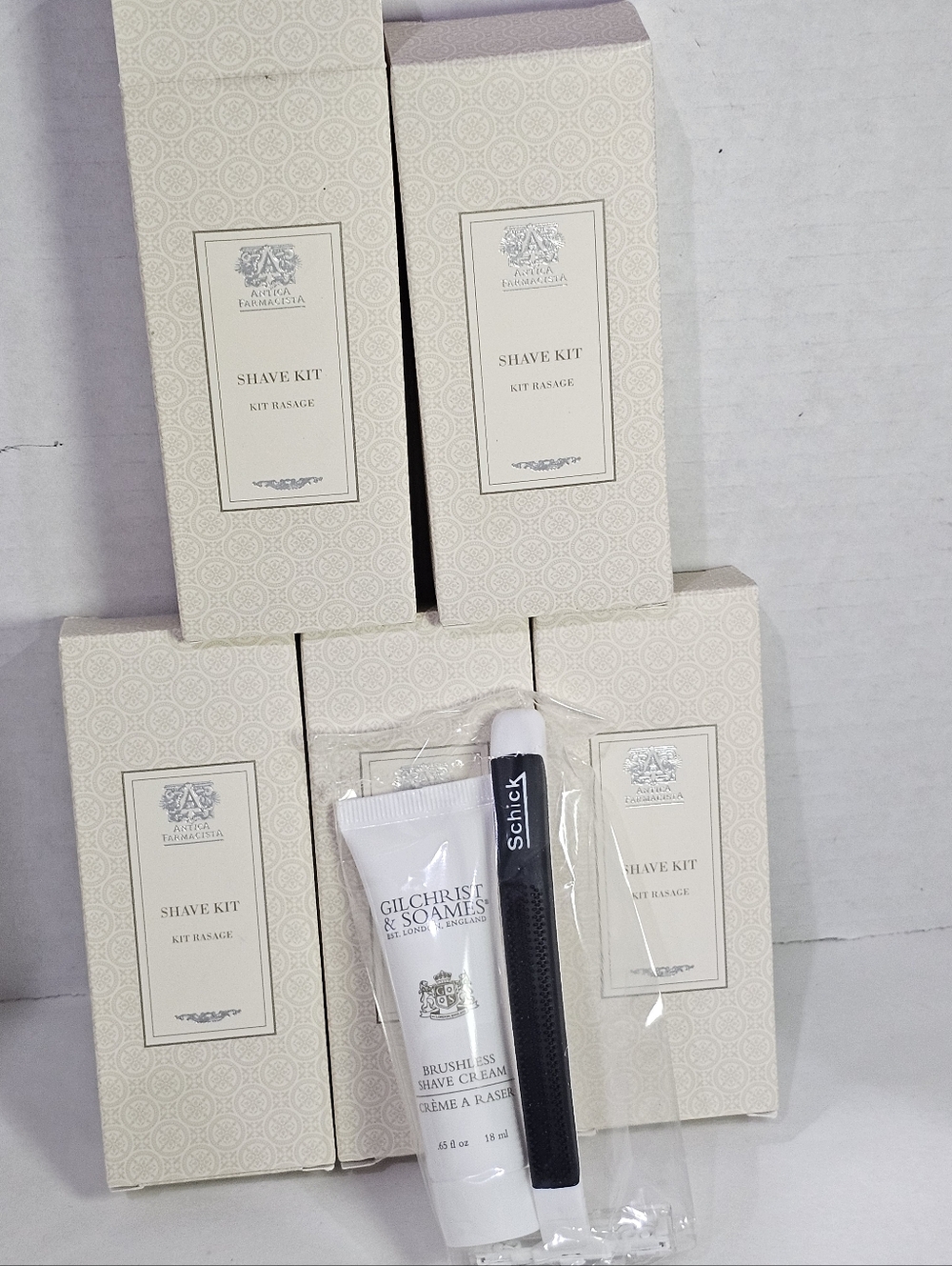 Gilchrist & Soames 5 Shave Kits New Brushless Shave Cream & Shick Safety Razor